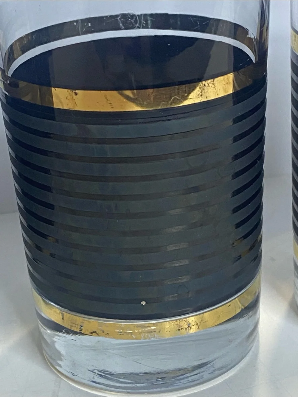 VTG Black Gold Highball Drinking Glasses Ribbed Barware Tumblers Set of 4